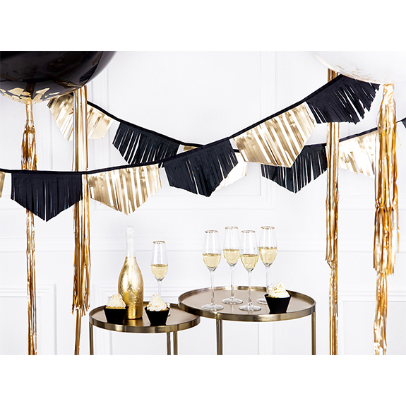 Fächergirlande Fransengirlande Girlande Schwarz Gold