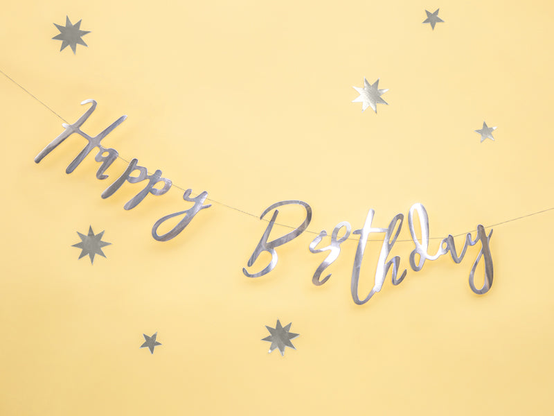 Happy Birthday Girlande Silber