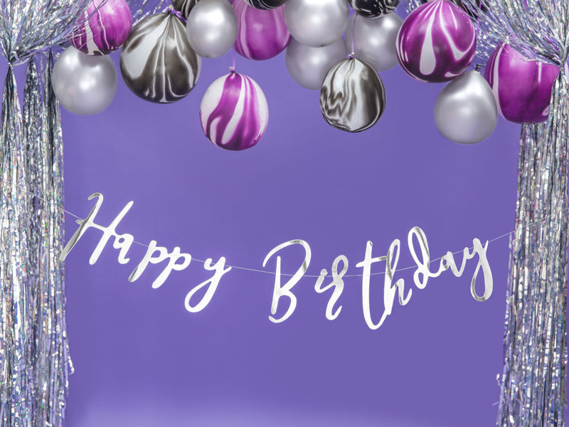Happy Birthday Girlande Silber