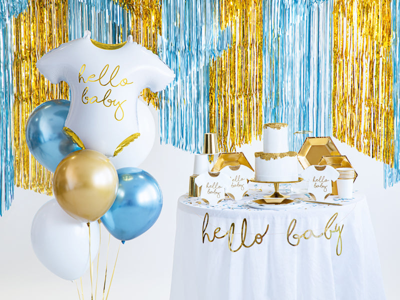 Folienballon Hello Baby Party Babyshower Weiss Gold Babybody