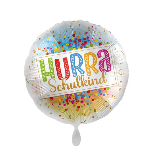 Folienballon "Hurra Schulkind" in bunten Regenbogen Farben