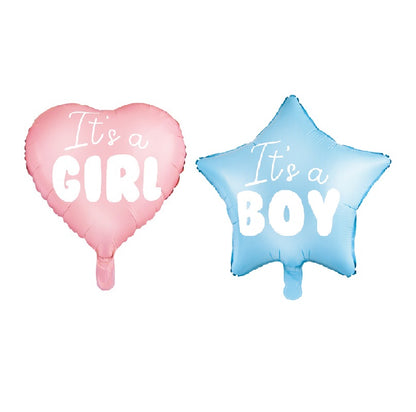It's a girl Herz Folienballon Rosa Mädchen Baby Party It's a Boy Junge Blau Stern