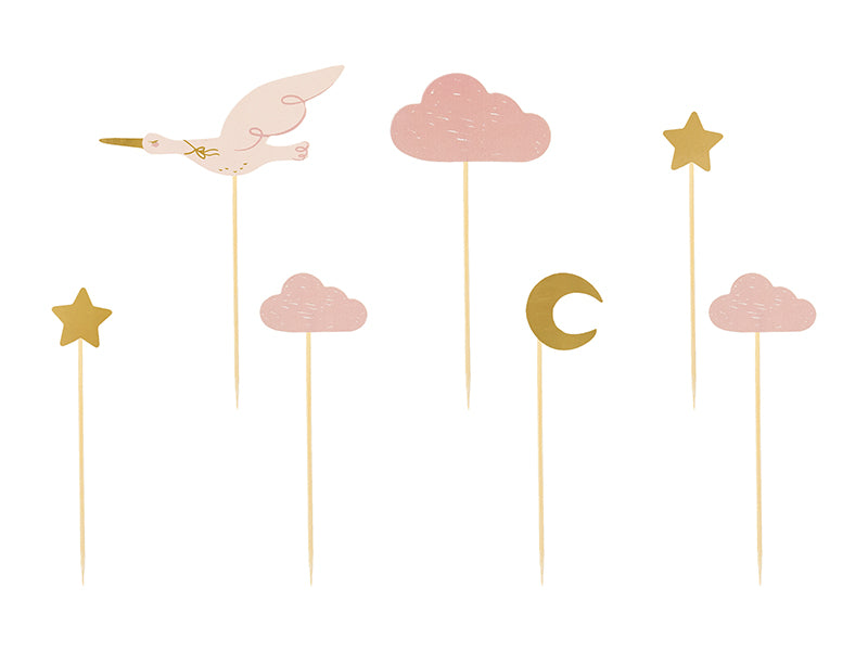 Caketopper Storch Rosa mit Sternen