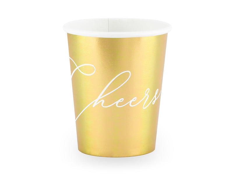 Pappbecher in Gold "Cheers" Bride to be Brautparty