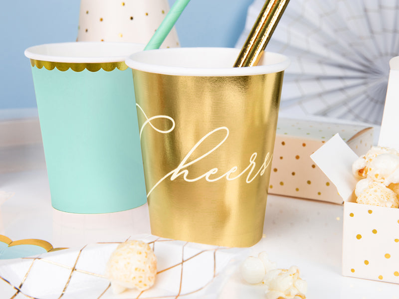 Pappbecher in Gold "Cheers" Bride to be Brautparty