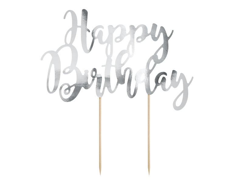Caketopper Geburtstag Happy Birthday Silber
