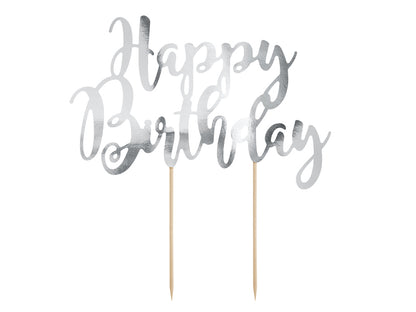 Caketopper Geburtstag Happy Birthday Silber