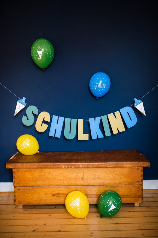 Einschulung Dekoration Ava & Yves Schulstart Schulkind Schule Schulanfang Blau Grün Schultüten Girlande