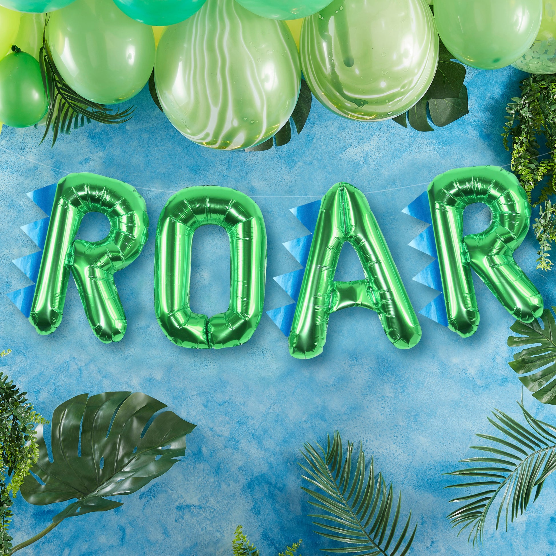 Folienballons Roar Dino Dinosaurier Party Geburtstag Grün Blau Metallic