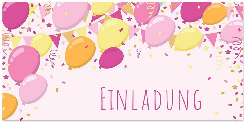 Einaldung Karte Kinder Geburtstag Rosa Pink Luftballons Party