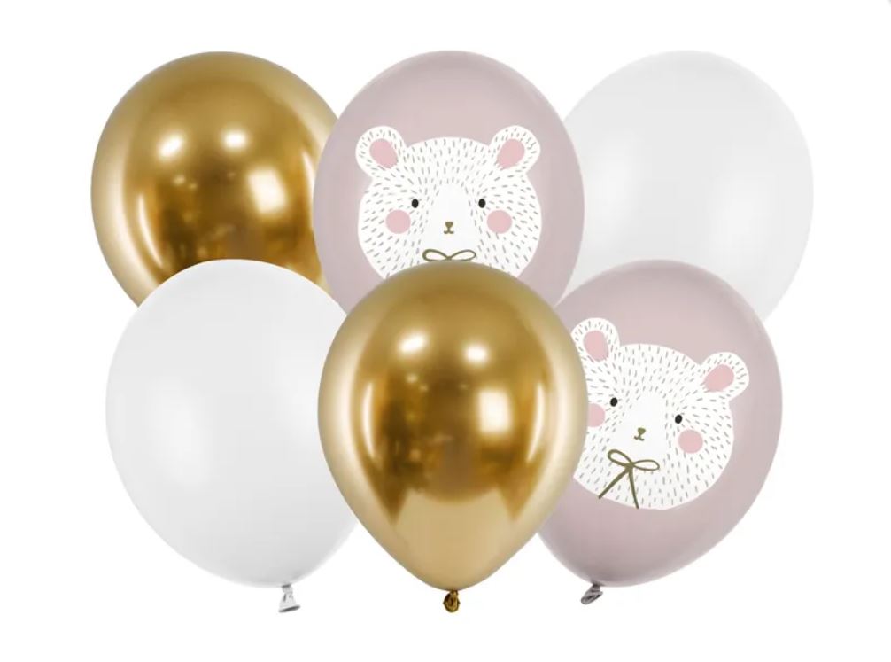 Ballonmix Ballonset Eisbären Bären Grau Weiss Gold Luftballons Latexballons Geburt Geburtstag