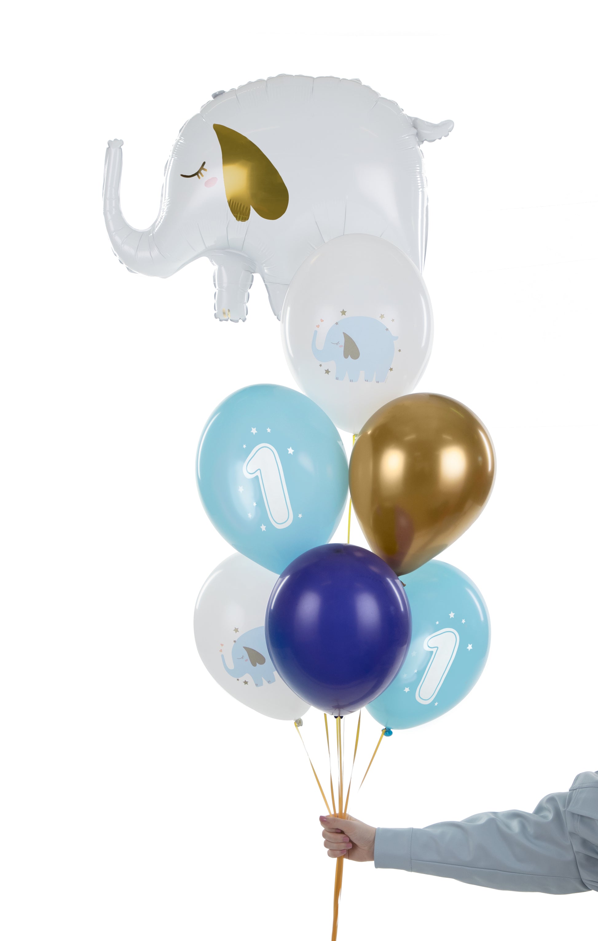 Ballon Mix Set Luftballons Latexballons 1. Geburtstag Elefant Blau Hellblau Weiss Gold