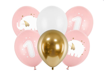 Ballon Mix Set Luftballons Latexballons Elefant Rosa Weiss Gold 1.Geburtstag