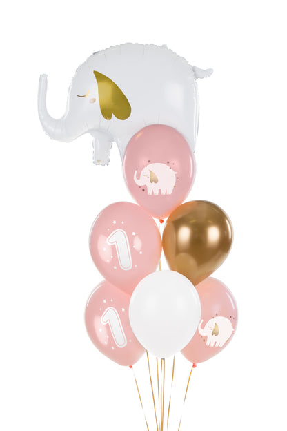 Ballon Mix Set Luftballons Latexballons Elefant Rosa Weiss Gold 1.Geburtstag