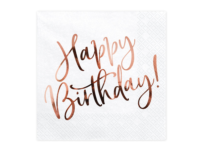 Servietten Rosegold Weiss Happy Birthday
