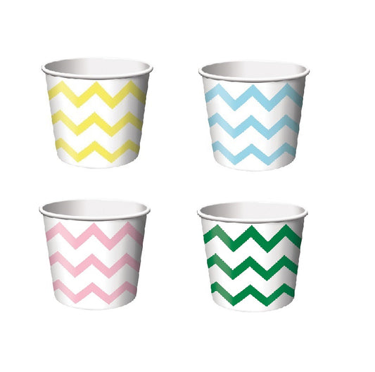 Snackboxen Eisbecher Snacks Chevron Pappbecher Rosa Hellblau Grün Gelb