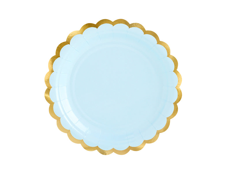 Pappteller Partyteller Hellblau Rosa Weiss Goldrand