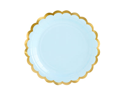 Pappteller Partyteller Hellblau Rosa Weiss Goldrand