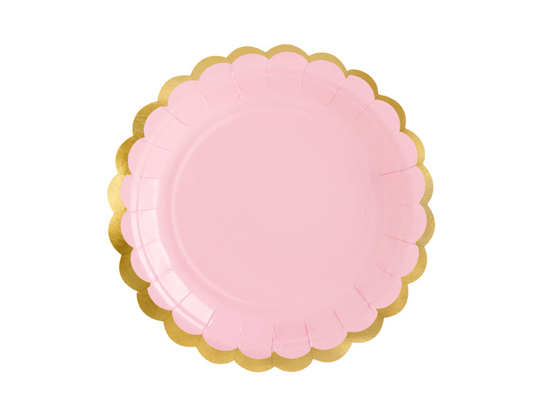 Pappteller Partyteller Hellblau Rosa Weiss Goldrand