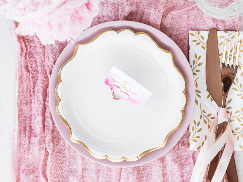 Pappteller Partyteller Hellblau Rosa Weiss Goldrand