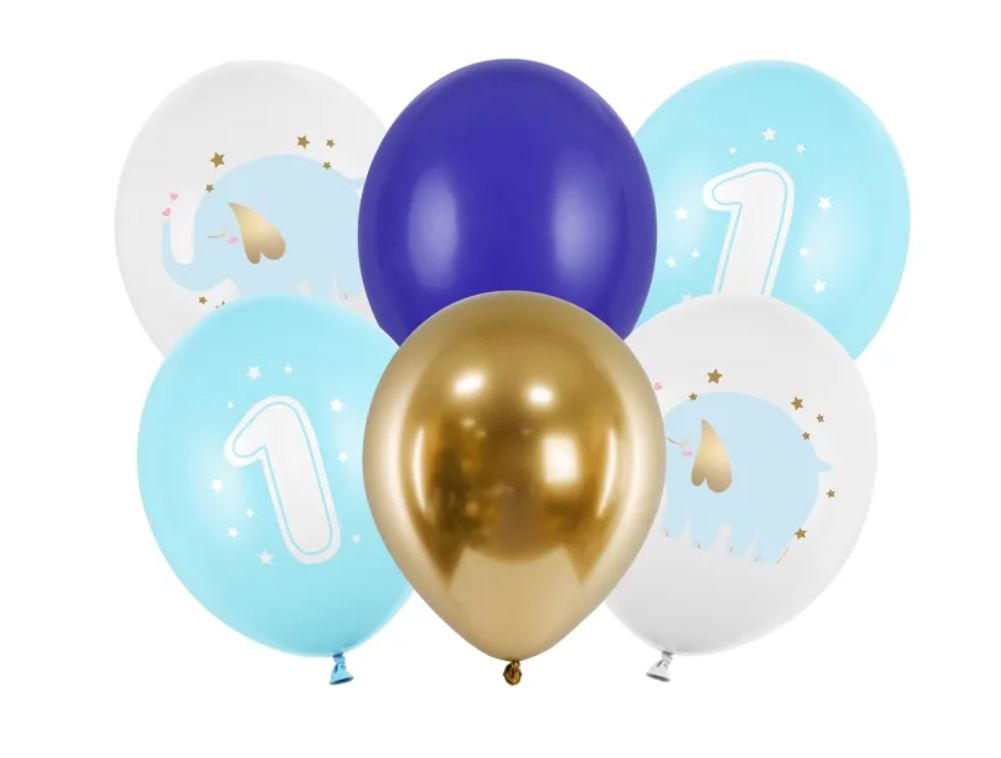Ballon Mix Set Luftballons Latexballons 1. Geburtstag Elefant Blau Hellblau Weiss Gold