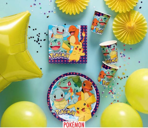 Pokemon Party Kinder Geburtstag Partyteller Pappteller Pikachu Pappbecher Servietten