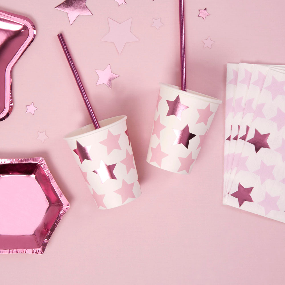 Pappbecher Partybecher Baby Party Metallic Pink Rosa Mädchen Sterne