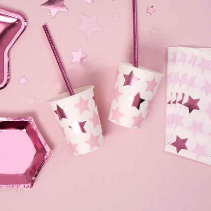 Pappbecher Partybecher Baby Party Metallic Pink Rosa Mädchen Sterne