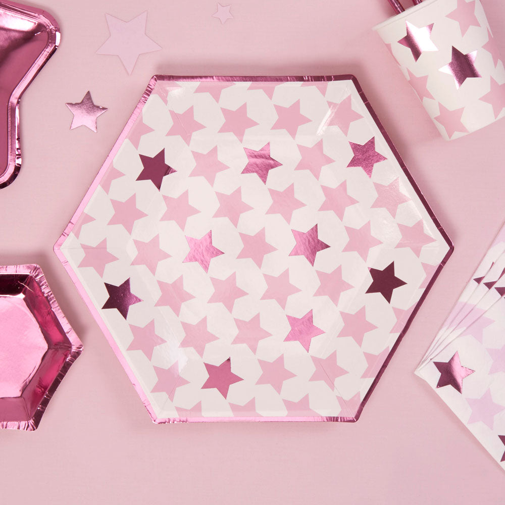 Pappteller Partyteller Baby Party Metallic Pink Rosa Mädchen Sterne