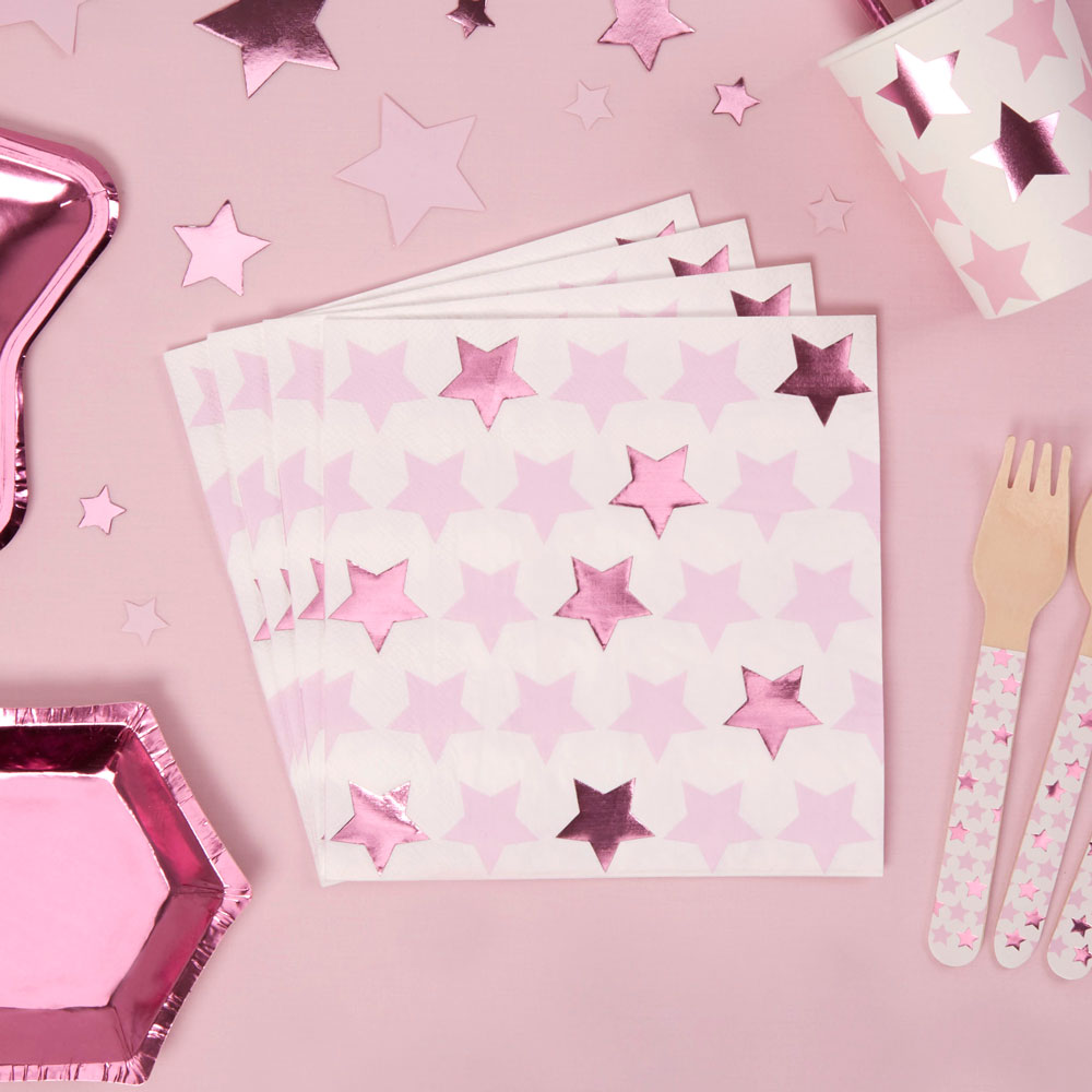 Servietten Baby Party Metallic Pink Rosa Mädchen Sterne