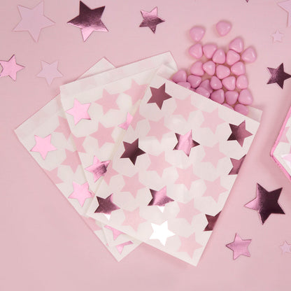 Mitgebsel Papier Tüte Sweetstüte Baby Party Metallic Pink Rosa Mädchen Sterne