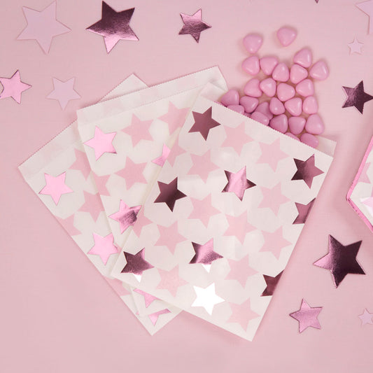  Sweetstüten in Weiss mit Pink Metallic Sternen