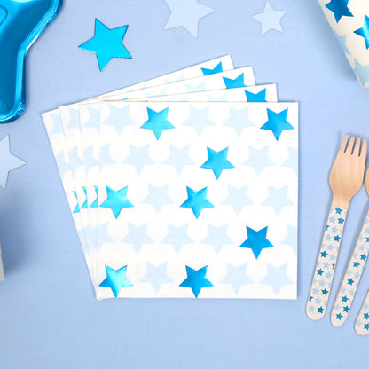 Servietten Metallic Blau Sterne Baby Party Geburtstag