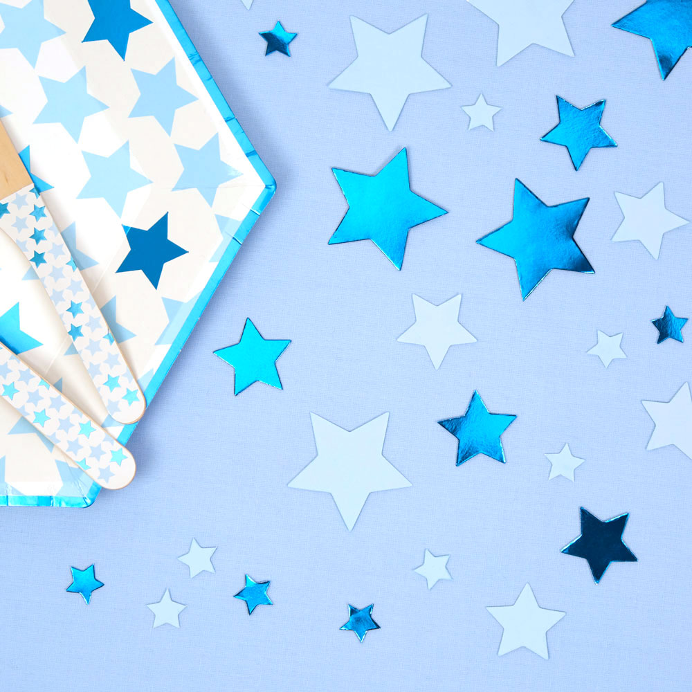 Baby Party Babyshower Metallic Sterne Blau Konfetti Junge