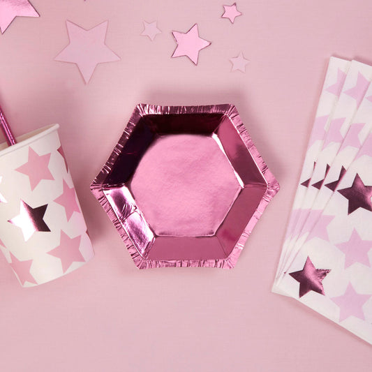  Pappteller in Pink Metallic für kleine Häppchen oder Snacks