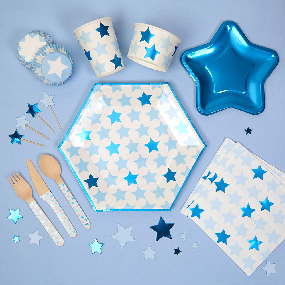 Baby Party Babyshower Blau Junge Boy Metallic Sterne