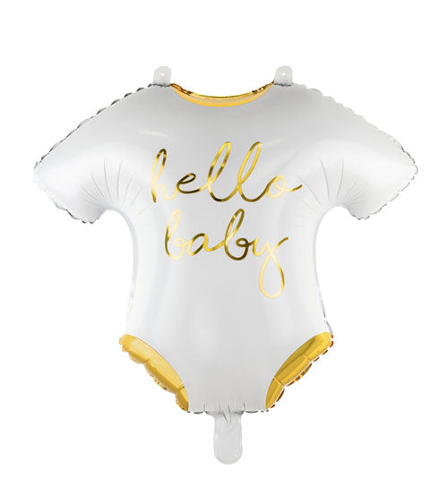 Folienballon Hello Baby Party Babyshower Weiss Gold Babybody