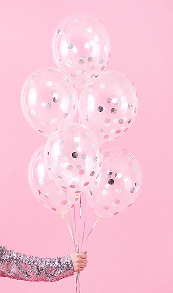 Konfetti ballons Silber Transparant Chrystal