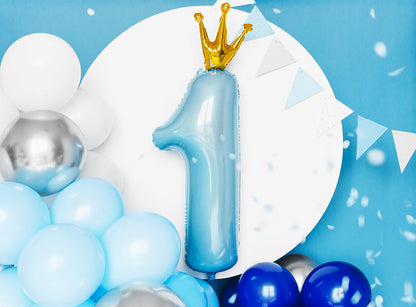 Zahlenballon mit Krone Blau