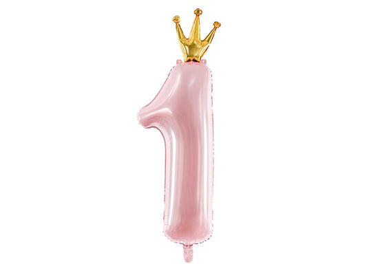 Zahlenballon mit Krone Rosa