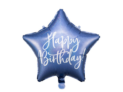 Happy Birthday Folienballon Stern Blau