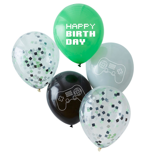 Gaming Game Party Teenager Teenie Zocker Luftballons Latexballons Ballons Level up Schwarz Grün Controller