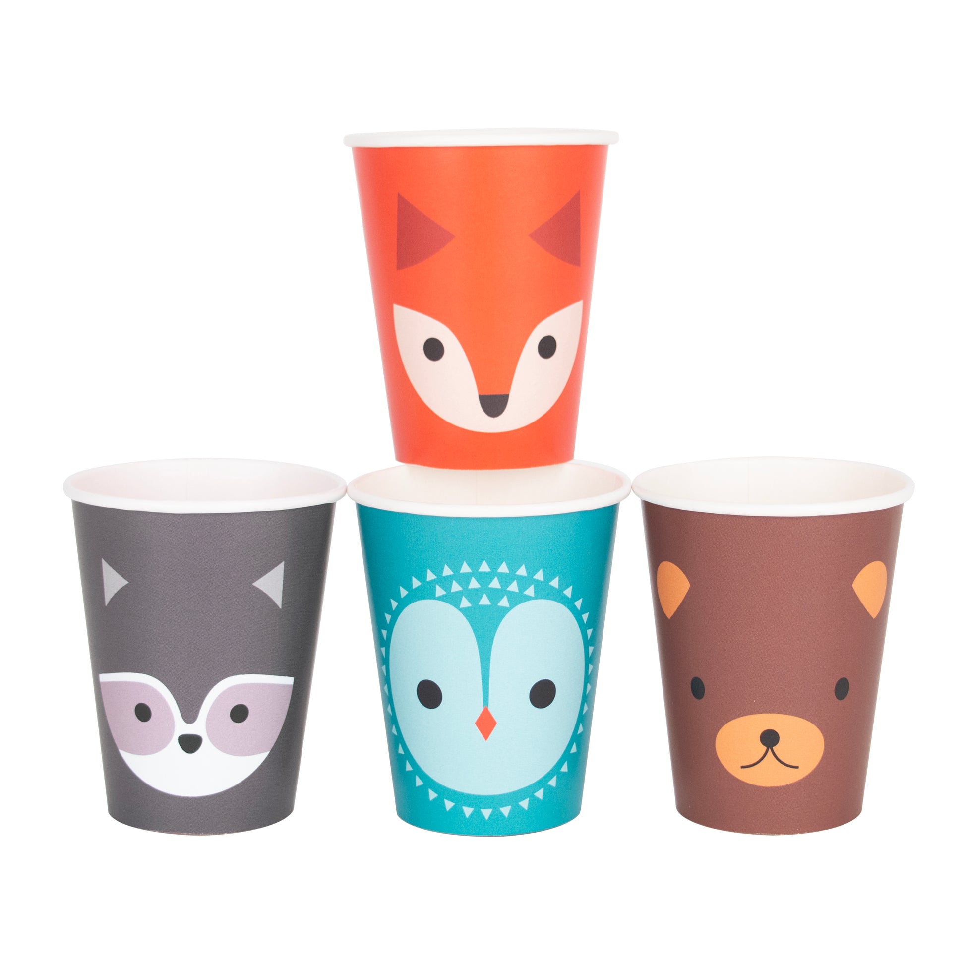 Waldtiere Party Kinder Geburtstag Waschbär Fuchs Pappbecher Partybecher Eule