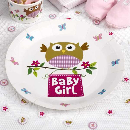 Baby Girl Eule Babyparty Babyshower Rosa Pappteller Partyteller