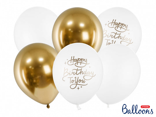 Ballon Mix Deko Set Latexballons Luftballons Weiss Gold Happy Birthday Glossy