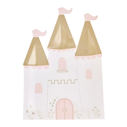 Pappteller in Weiss, Rosa und Gold in Form eines Schlosses Prinzessinnen Party