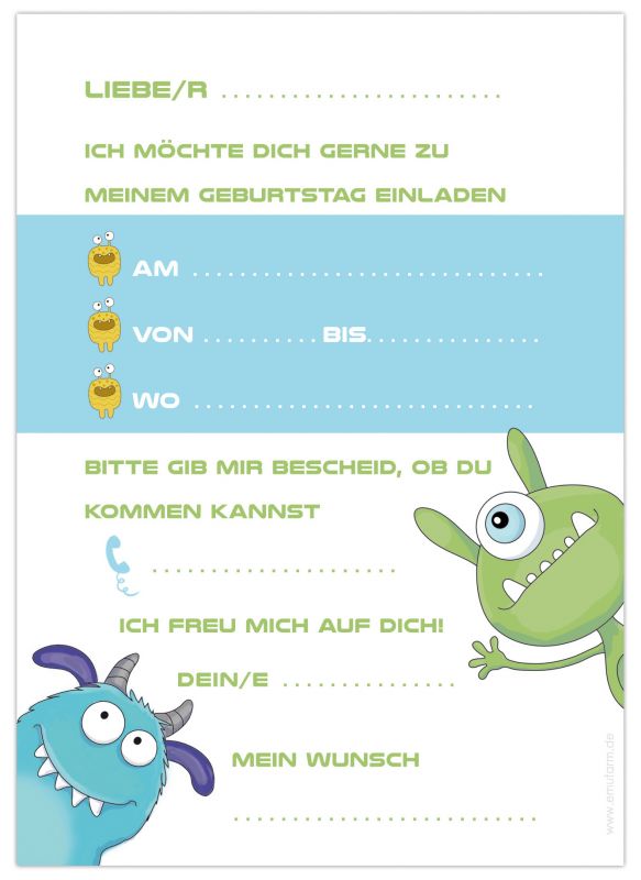 Monster Party Geburtstag Einladung